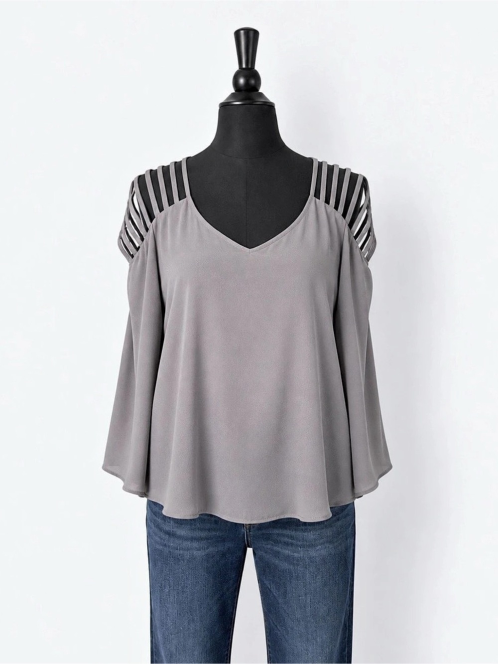 Torrid Striped Sleeve Gray Blouse Size 1 Like New